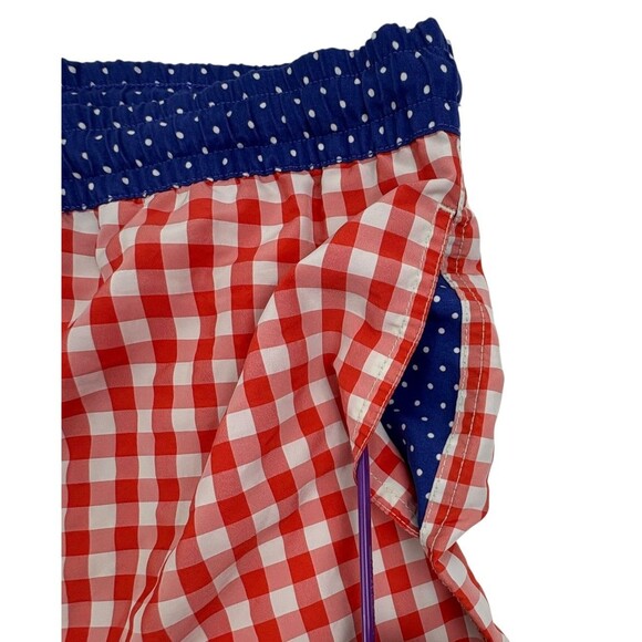 Massimo Dutti Swim Shorts M Red Gingham Navy Polka Dot Preppy Beach - Picture 5 of 15